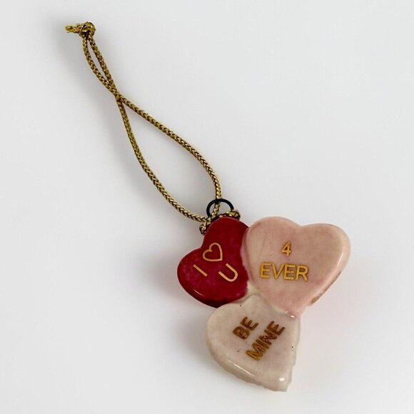 LENOX Be My Valentine Tree Ornament Pink 3 Hearts “Conversation Love Hearts” - Picture 1 of 5